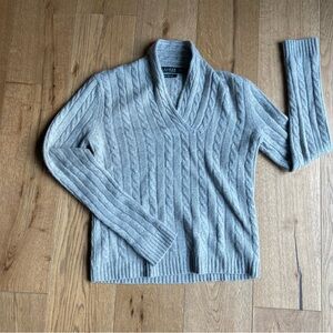 Lauren Ralph Lauren 100% Cashmere Shawl Collar Cable Knit Sweater Gray P/S